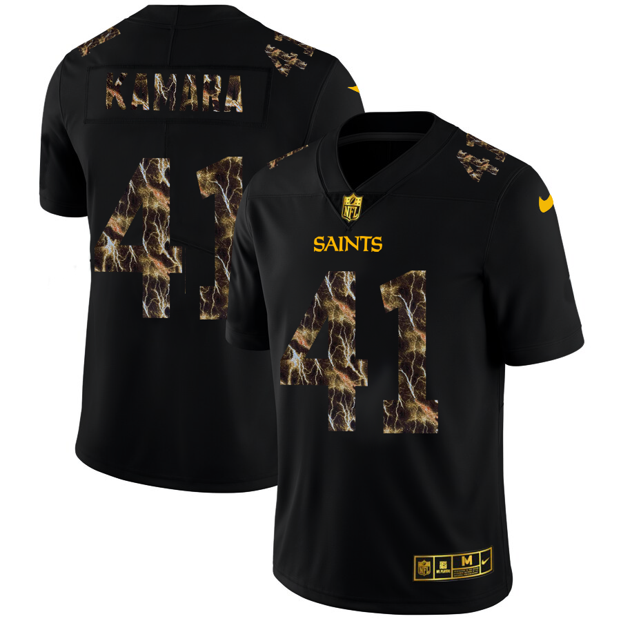 2020 New Orleans Saints 41 Alvin Kamara Men Black Nike Flocked Lightning Vapor Limited NFL Jersey